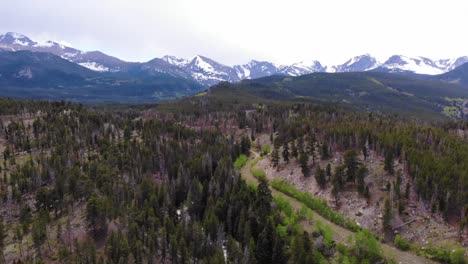 Aerial-tilt-up-reveal-shot-of-the-Estes-Park-in-Colorado