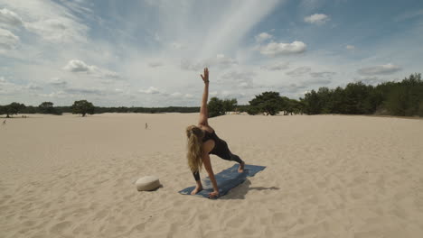 Frau,-Die-Yoga-übungen-Praktiziert-Und-Kriegerposen-Macht