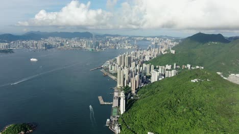 Aerial-view-of-Hong-Kong-waterfront-residential-luxury-skyscrapers-at-Telegraph-Bay-Area