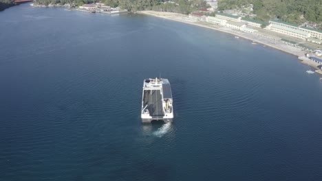 Local-Passenger-Fastcat-Ferry-Boat-At-The-Calm-Blue-Waters-Preparing-To-Leave-Liloan-Port-in-Southern-Leyte,-Philippines