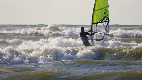 Windsurfer-on-High-Waves.-Baltic-Sea,-Poland