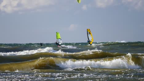 Windsurfers-Surfing-on-High-Waves-of-Baltic-Sea-in-Poland