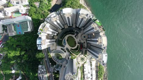 Aerial-view-of-Hong-Kong-waterfront-residential-luxury-skyscrapers-at-Telegraph-Bay-Area