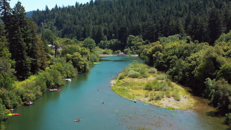 Aerial-fly-over-of-popular-remote-river-location-for-kayaking-and-outdoor-recreation
