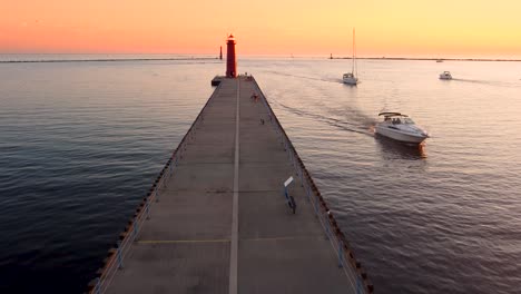 A-pier-jutting-out-into-Lake-Michigan-during-a-romantic-sunset-with-beautiful-colors