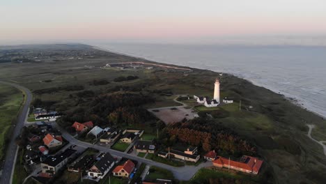Hirtshals-Lighthouse-om-sunrise.-4k-drone-footage