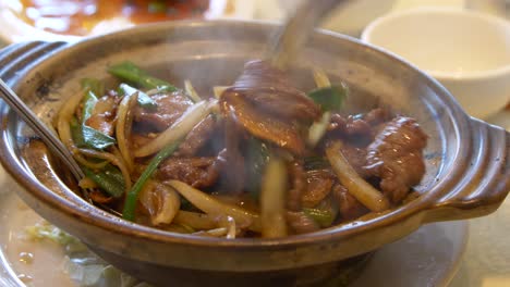 steaming-green-onion-beef-hot-pot-and-onion-dish
