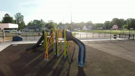Children-playground-equipment-at-school-park,-childhood-fun-during-recess-time