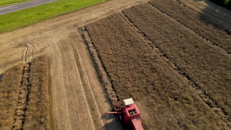 Birds-eye-view-of-a-combine-harvester-at-work-in-a-Polish-barley-field