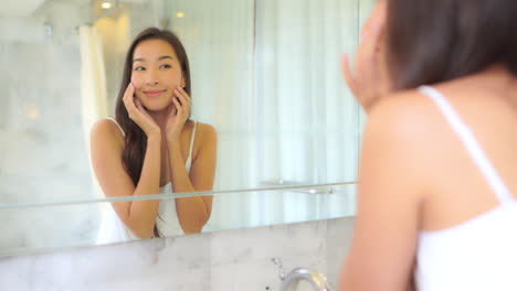 Insecure-asian-checking-pimples-morning-routine