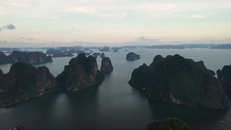 Drone-Aerial-View-of-Halong-Bay-From-Bai-Tho-Mountain,-Vietnam