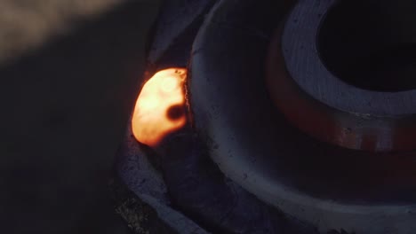Red-Hot-Piece-of-Metal-after-Welding-with-Electrode---Close-Shot-Slow-Motion