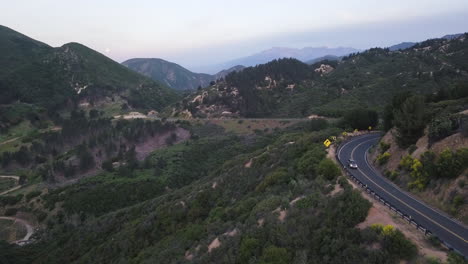 Scenic-mountain-road-in-San-Bernardino-Mountains-California,-aerial