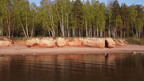 Red-sandstone-cliffs-at-Baltic-sea-coast-Veczemju-klintis-aerial-view