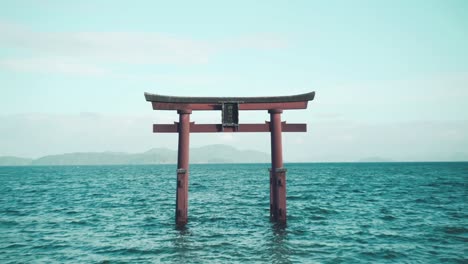 Famous-Torii-Gate-At-The-Shirahige-Jinja-Shrine-Situated-At-The-Lake-Biwa-In-Shiga,-Japan