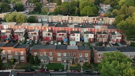 Aerial-truck-shot-of-slums-in-United-States,-low-income,-poverty-housing,-slumlord,-crime-district,-urban-America-city-establishing-shot