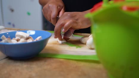 Chopping-mushrooms-for-a-delicious-homemade-recipe---slow-motion