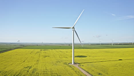 Low-angle-aerial-view-of-wind-turbines-Saskatchewan-Canada