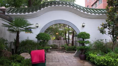 An-empty-Chinese-garden-is-seen-during-Coronavirus,-officially-named-Covid-19,-lockdown-in-Hong-Kong,-China