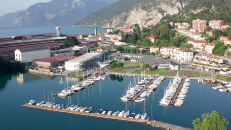 Aerial-view-of-the-Lovere-port,-Iseo-lake,Lombardy-italy