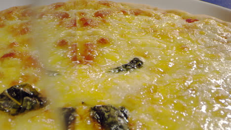 Makroaufnahme-Schneiden-Pizza-Mit-Käse-Und-Tomaten-Sauce