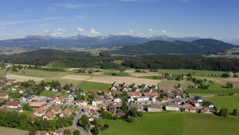 Small-Hillside-Village-Of-Forel-In-The-Swiss-Countryside,-Switzerland---Aerial-shot