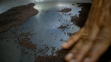 Close-up-of-traditional-way-of-filtering-Cleaning-mustard-seeds-with-hands