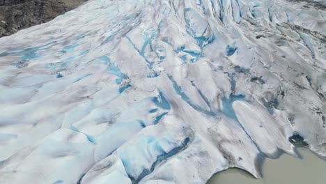 Aerial-Fly-Over-of-ice-covered-Glacier