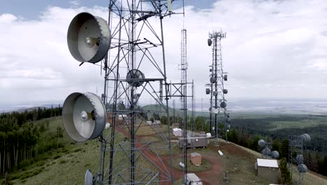 5G-Cell-Phone-towers-aerial-view-at-Greens-Peak-Lookout,-Arizona,-USA