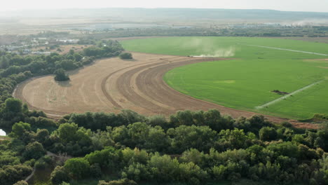 Agricultural-Farming-Landscape-in-Countryside-of-Madrid,-Spain---Aerial-Establishing-View