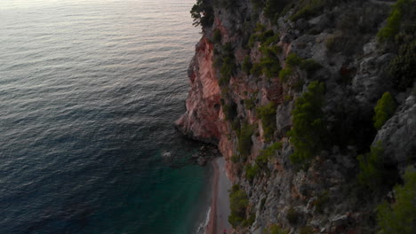 Aerial:-amazing-Croatia-beach,-view-over-clifftops-on-Adriatic-Sea-coast