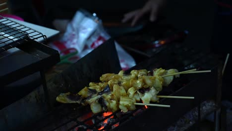 Squid-Barbeque,-Street-Food-in-Thailand