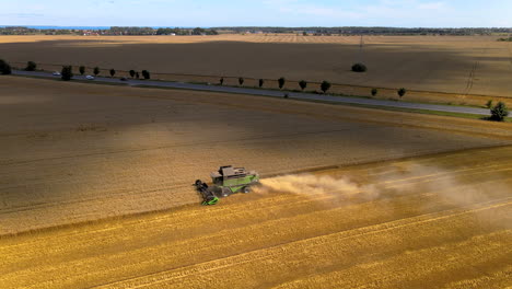 Aerial-tracking-shot-of-a-combine-harvester