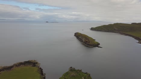 Duntulm-Castle-by-drone,-Isle-of-Skye---Scotland