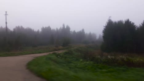 Driving-in-early-morning,-foggy-morning.-Timelapse