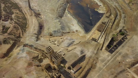 The-São-Domingos-Mine-by-drone,-a-deserted-open-pit-mine-in-Corte-do-Pinto,-Alentejo,-Portugal