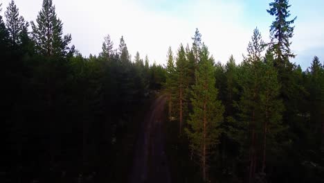 Aerial-shot-of-a-gravel-road-in-Sweden