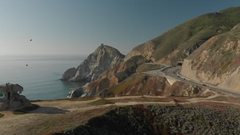 Aerial-of-WWII-Devil’s-Slide-Bunker-on-California-Coast-Highway-One-Which-Condors-Fly-in-the-Background