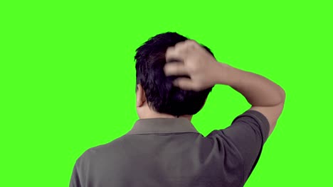 Balding-man-with-an-itchy-and-irritable-scalp-can't-stop-scratching-his-head---clean-and-keyable-green-screen-so-you-can-add-your-background