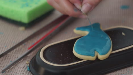 Footage-Of-a-Caucasian-woman-Making-and-Icing-Whale-Cookies
