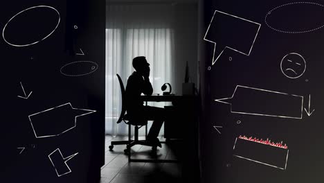 Silhouettes-of-a-frustrated-man-working-on-a-computer---Empty-placeholder-speech-bubbles