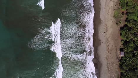 Aerial-static-top-down-drone-time-lapse,-waves-break-on-tropical-beach