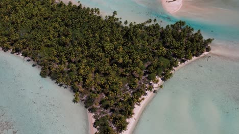 Beautiful-Aerial-drone-shot-of-an-island-in-the-lagoon-of-the-atoll-of-Fakarava,-French-Polynesia,-south-pacific
