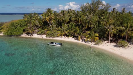 Aerial-drone-shot-of-a-beautiful-little-island-in-the-tropical-lagoon-of-Fakarava