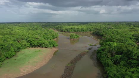 Panoramic-view-of-the-ozama-wetlands,-cloudy-waters-due-to-heavy-rains