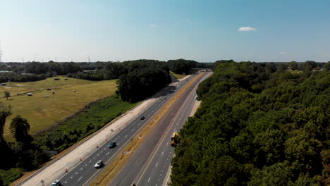 Drone-shot-of-busy-highway-in-North-Carolina