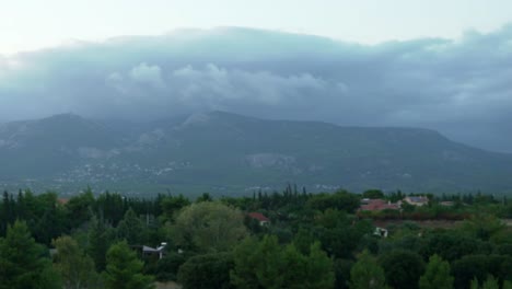 Wide-pan-view-of-Parnitha-mountain-,-Athens-,-Greece,-on-an-autumn-cloudy-day,-just-before-Ianos-rainstorm,-October-2020-120fps