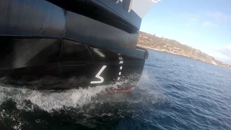 Ships-bow-efficiently-cutting-through-crispy-seawater---Slow-motion-MF-Hjellestad-aluminum-battery-ferry
