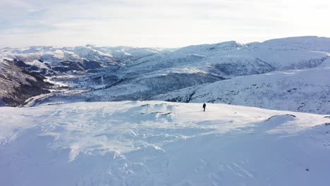 Luftumkreisende-Person,-Die-Auf-Einem-Schneebedeckten-Berg-In-Einer-Wunderschönen-Winterlandschaft-Ski-Fährt
