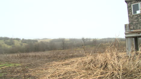 A-hunting-blind-looking-over-a-corn-field-in-Iowa